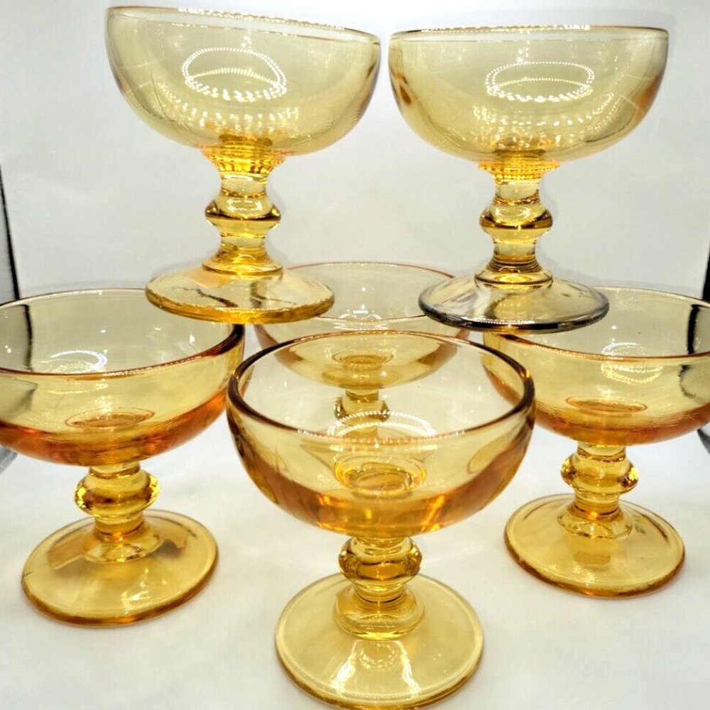Vintage Imperial Hoffman House Yellow Glass Tall Sherbet/Dessert Dish Set of 6